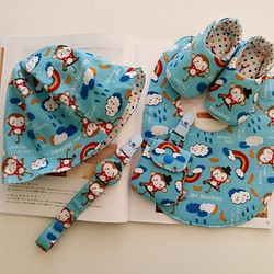 猴子先生彌月禮盒 嬰兒鞋+嬰兒帽+平安符袋+奶嘴夾+圍兜 第1張的照片
