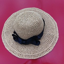 布莉安娜手作織物/大蝴蝶結拉菲草帽/手工設計帽 第1張的照片