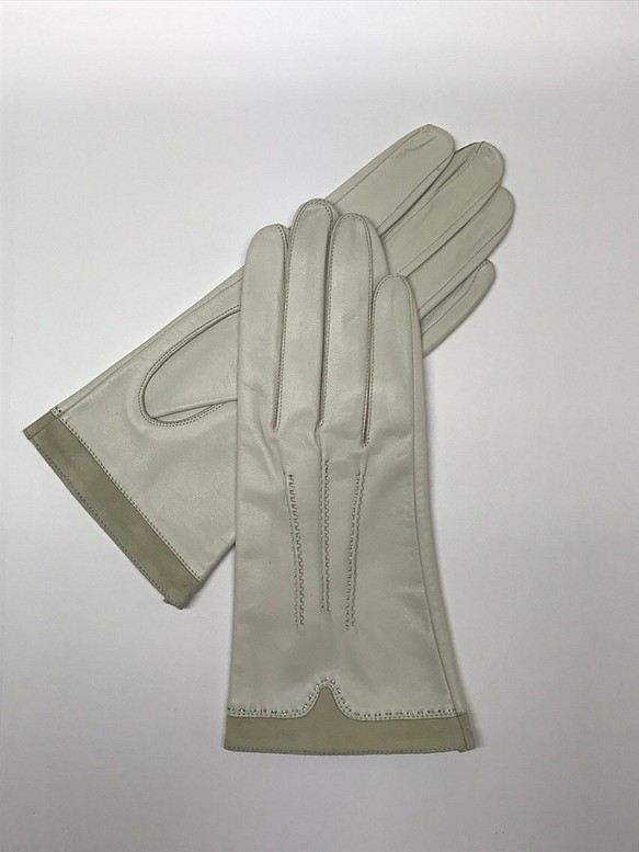 革手袋 [61] オフホワイト×シルバーステッチ 1枚目の画像