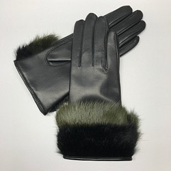 革手袋 [176] 2色ラビット  黒×カーキ 1枚目の画像