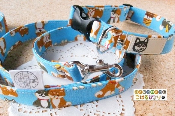 コロコロ柴犬の首輪とリードセット（受注制作　カラー６色有） 1枚目の画像