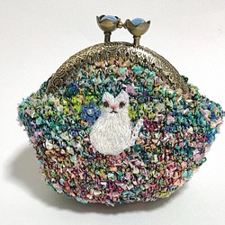 刺繍美猫ブリリアントがま(キララグリーン) 1枚目の画像