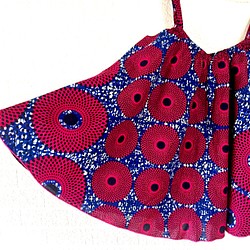 アフリカ布 スーパーAラインフリルキャミソール 赤/ネイビーサークル柄 エスニック チュニック アフリカン コットン 1枚目の画像