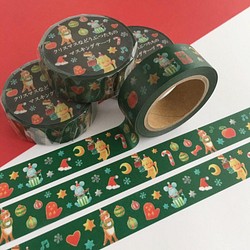 緑のクリスマスなどうぶつたちのマスキングテープ 1枚目の画像