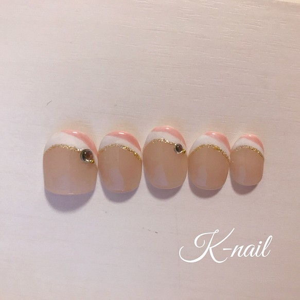 2色フレンチネイル ピンクベージュ ネイルチップ ネイルシール K Nail 通販 Creema クリーマ ハンドメイド 手作り クラフト作品の販売サイト