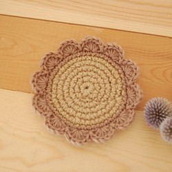 麻ひもと毛糸のコースター（ブラウン） 1枚目の画像