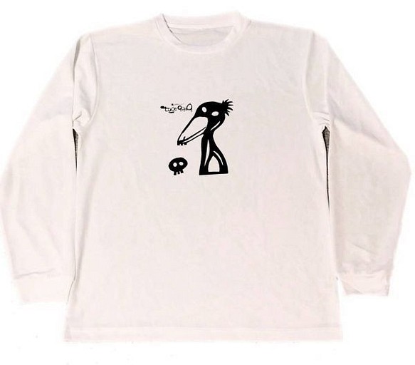 わけあり　ハシビロコウ　ドライ　ロング　Tシャツ　アウトレット　ロンT　白　オリジナル　切り絵　グッズ　アニマル　クール 1枚目の画像