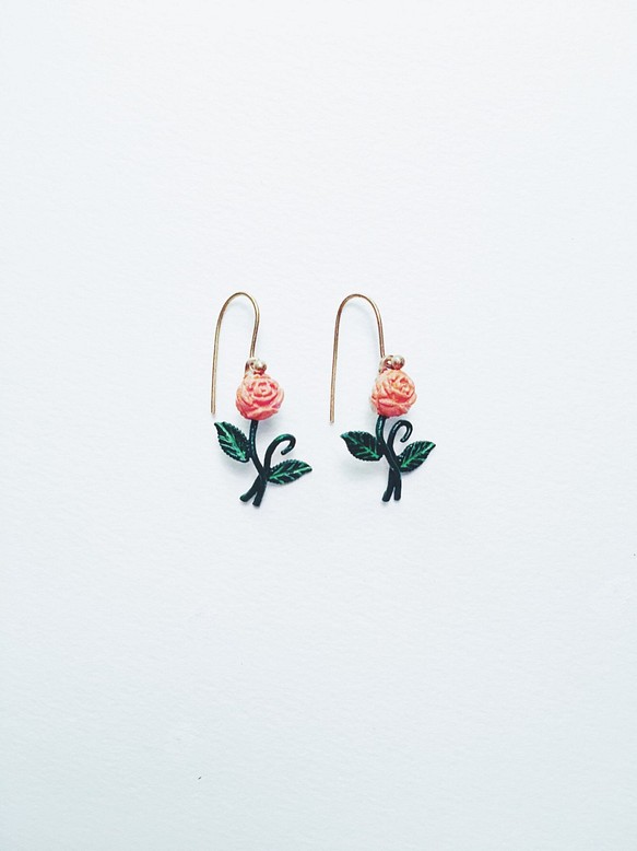 手繪耳環 - 橘色玫瑰花 / 小 第1張的照片