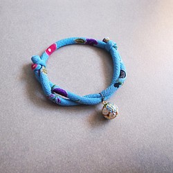 日本犬貓和布頸圈 項圈(可調式)--水色+藍繡球圓鈴 (貓咪項圈、安全扣項圈) 第1張的照片