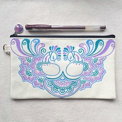 Hand Painted Henna bag Mandala Pattern Zipper Pouch Cosmetic 1枚目の画像