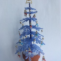 ガラスビーズのクリスマスツリー　Pale Blue 雪だるま 1枚目の画像
