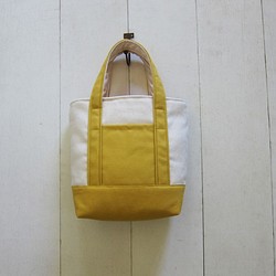 經典系列帆布小號托特包 前貼袋 米白+薑黃 第1張的照片