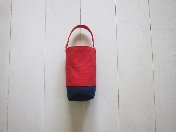 簡約輕便 飲料袋 / 水壺袋 / 小提袋 (胭脂紅+靛藍) 第1張的照片