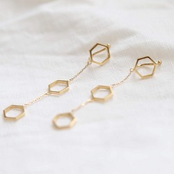 三聯三重六角形耳環（金）[E44-322G] 第1張的照片