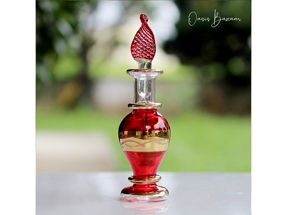 ［ミニサイズ］エジプトガラス香水瓶 パフュームボトル アロマオイル レッド 1枚目の画像