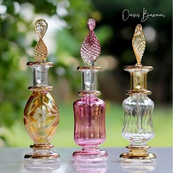 Creema限定！［ミニサイズ］エジプトガラス香水瓶 パフュームボトル アロマオイル 暖色系 3本セット 1枚目の画像