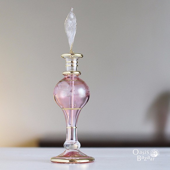 エジプトガラス香水瓶 パフュームボトル アロマオイル ピンク 1枚目の画像