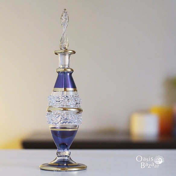 エジプトガラス香水瓶 パフュームボトル アロマオイル ブルー 1枚目の画像