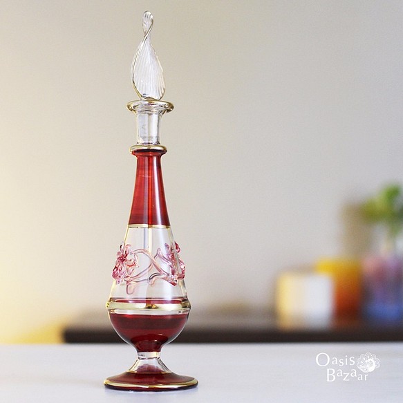 エジプトガラス香水瓶 パフュームボトル アロマオイル　レッド 1枚目の画像