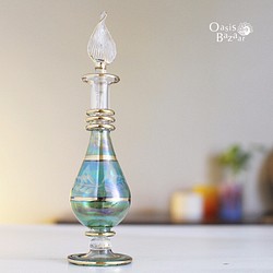 ［Sサイズ］エジプトガラス香水瓶 パフュームボトル アロマオイル グリーン 1枚目の画像