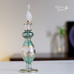 エジプトガラス香水瓶 パフュームボトル アロマオイル グリーン 1枚目の画像