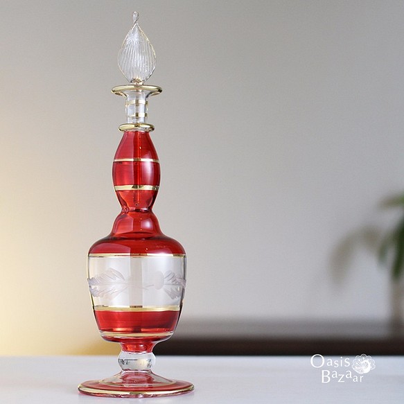 ［Mサイズ］エジプトガラス香水瓶 パフュームボトル アロマオイル レッド 1枚目の画像