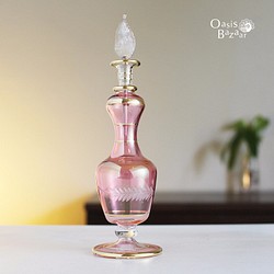 ［Mサイズ］エジプトガラス香水瓶 パフュームボトル アロマオイル ピンク 1枚目の画像
