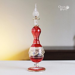 ［Lサイズ］エジプトガラス香水瓶 パフュームボトル アロマオイル レッド 1枚目の画像
