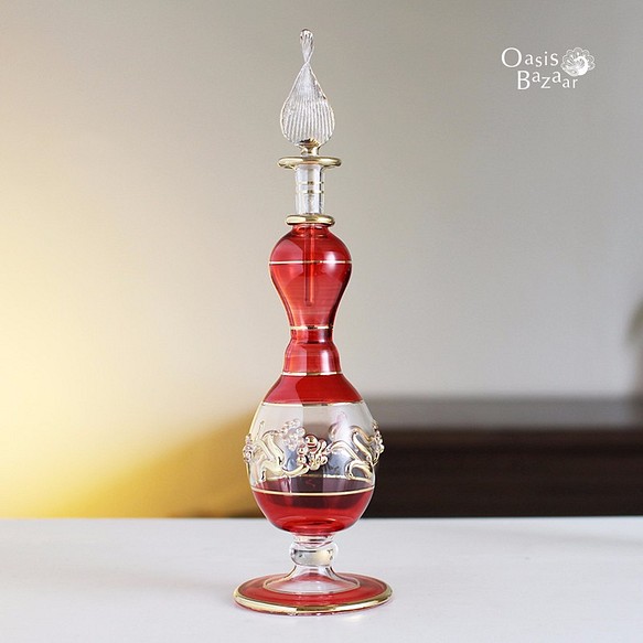 ［Lサイズ］エジプトガラス香水瓶 パフュームボトル アロマオイル レッド 1枚目の画像