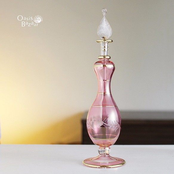 ［Lサイズ］エジプトガラス香水瓶 パフュームボトル アロマオイル ピンク 1枚目の画像
