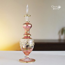 ［Lサイズ］エジプトガラス香水瓶 パフュームボトル アロマオイル ピンク 1枚目の画像