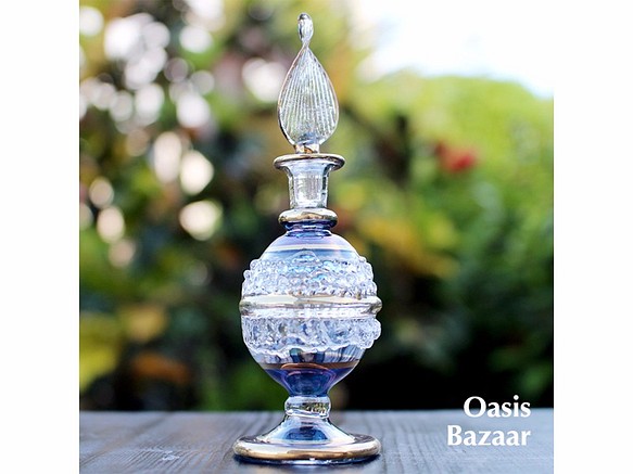 22K GOLD［Sサイズ］エジプトガラス香水瓶 パフュームボトル アロマオイル ブルー 1枚目の画像