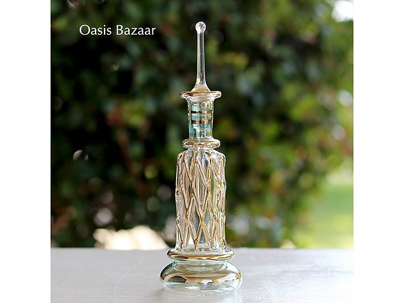 22K GOLD［Sサイズ］エジプトガラス香水瓶 パフュームボトル アロマオイル グリーン 1枚目の画像