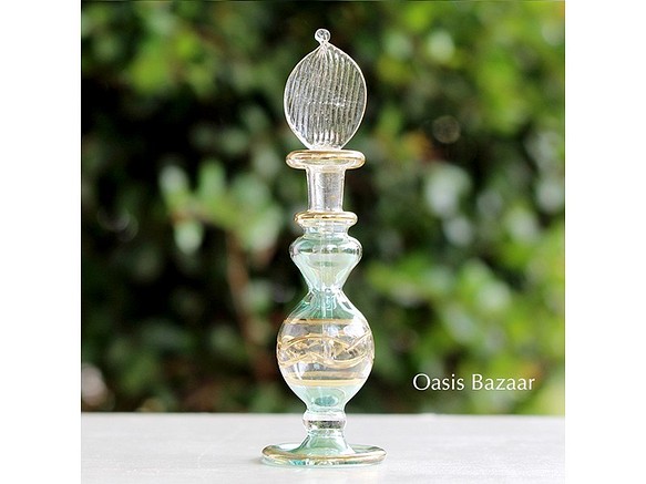GOLD［Sサイズ］エジプトガラス香水瓶 パフュームボトル アロマオイル グリーン 1枚目の画像