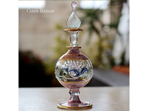 GOLD［Sサイズ］エジプトガラス香水瓶 パフュームボトル アロマオイル パープル 1枚目の画像
