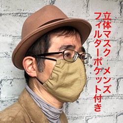 D 【送料無料】 ❤️立体マスク 紳士用 綿100 大きめ フィルターポケット付 布マスク メンズ 1枚目の画像