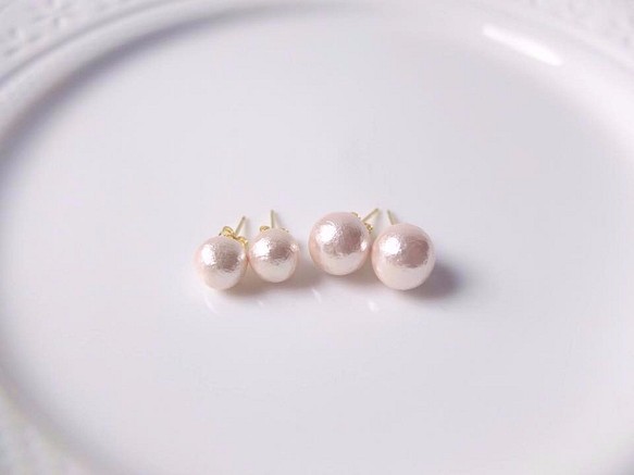棉珍珠耳環粉色10mm-純銀耳針式 第1張的照片