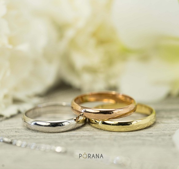 14Kゴールドシンプルな古典的なリング, 3.3mm ワイド, スタッキングリング, 結婚指輪, 純金