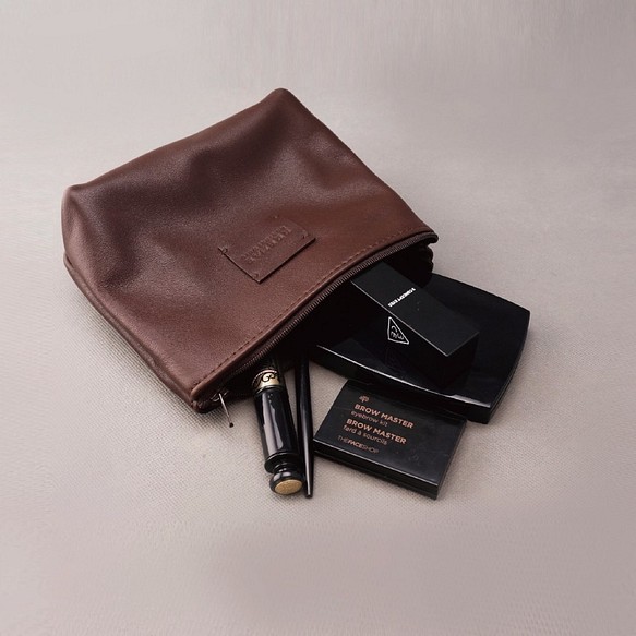 Zipper 化妝包．咖啡色 / 皮革 / RRENAE Leatherware 第1張的照片
