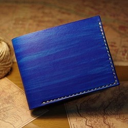 【送料無料】海のような二つ折り財布　ヌメ革　本革 1枚目の画像