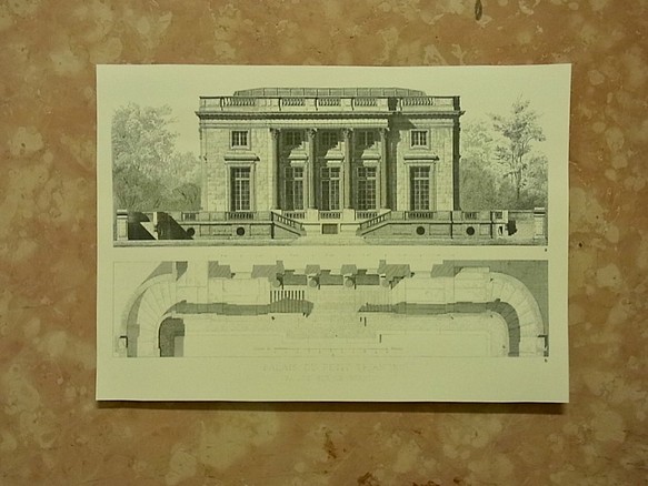 マリーアントワネットのプチ トリアノン宮殿の外観の建築パース (写真アリ) 。A3サイズ   F-24 1枚目の画像