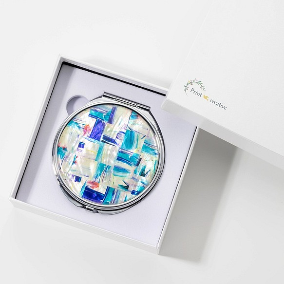 天然貝 コンパクトミラー（ミネラルブルー）シェル・螺鈿アート｜プレゼント・ギフトにおすすめ 1枚目の画像