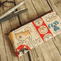 限定オリジナル手縫い筆箱メガネバッグ食器バッグアプリコットかわいい柴犬 1枚目の画像