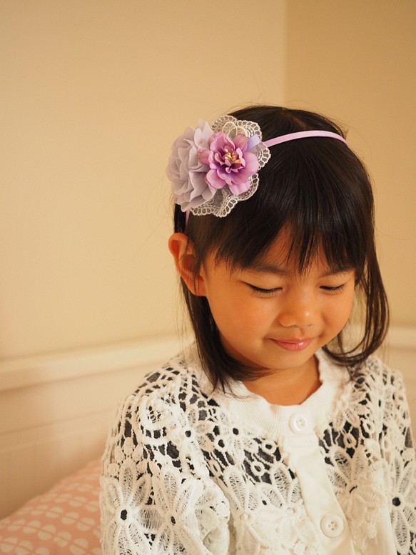 淺紫色雪紡小布花嬰兒/小童頭箍 適合彌月生日宴會拍照 第1張的照片