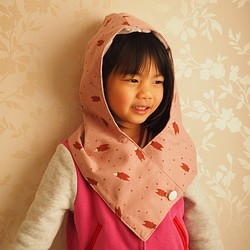 手作粉紅小熊圖案 保暖圍巾連帽子 可做嬰兒小孩成人尺寸 第1張的照片