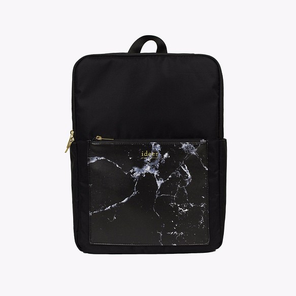 Kendall Black Marble 黑色大理石超輕尼龍拼皮革紋筆記型電腦肩背後背包 第1張的照片