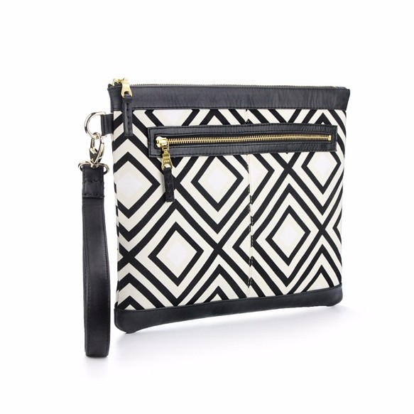 Graphic Textile mix Leather Clutch Bag│Geometry 第1張的照片