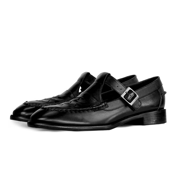 Sweet Villians M1207 思考縝密的公爵馬賽克編織真皮孟克鞋 黑 第1張的照片