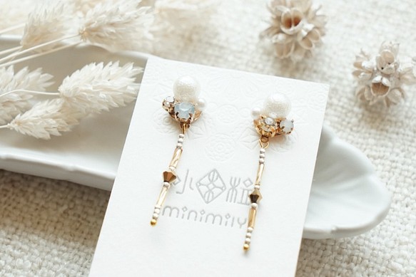 Minimily - 絲思．水晶珍珠耳環 (耳針/耳夾) 第1張的照片