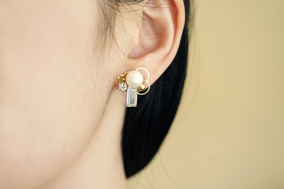 Minimily - 惑星 - 煥彩水鑽珍珠耳環 (316L不鏽鋼抗敏耳針/耳夾) 第1張的照片